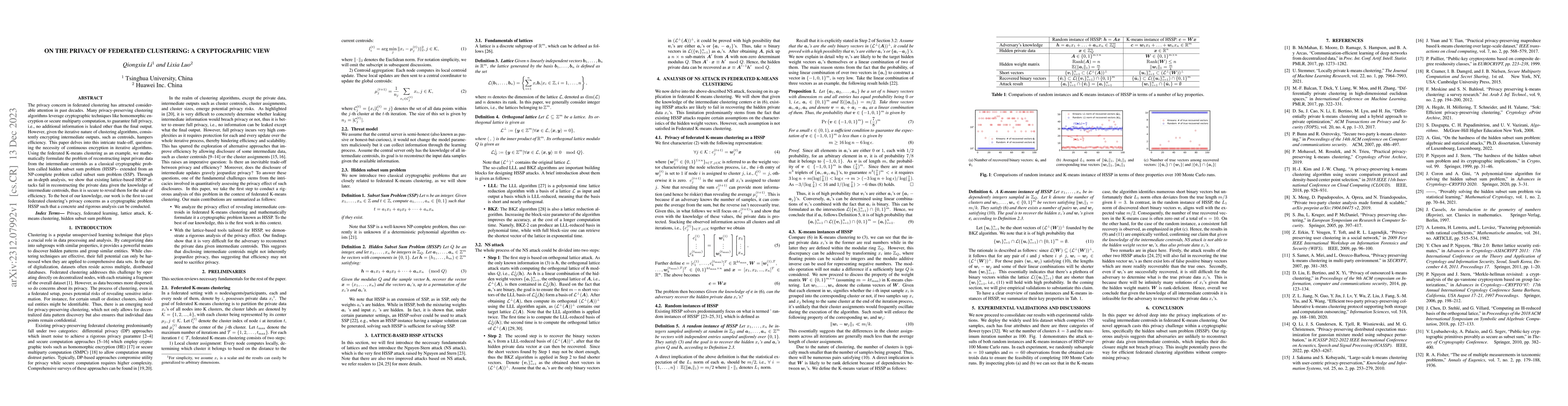 Thumbnail for On the privacy of federated Clustering: A Cryptographic View