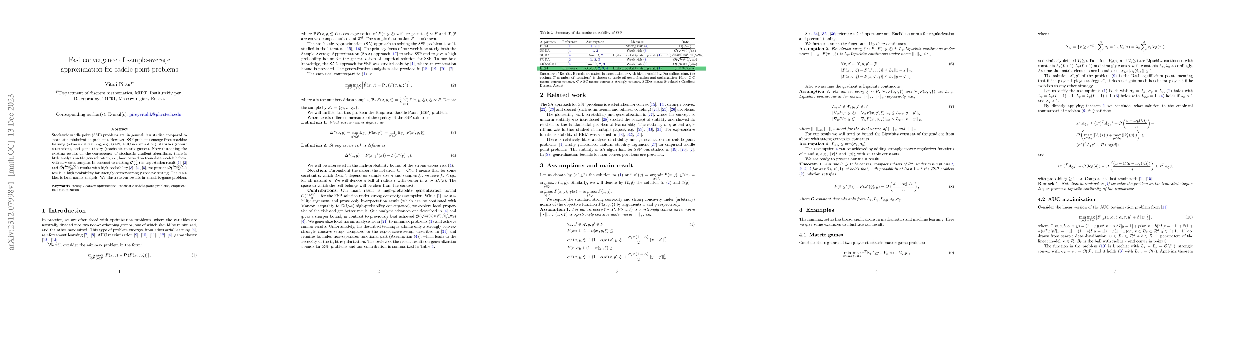 Thumbnail for Fast convergence of sample-average approximation for saddle-point
  problems
