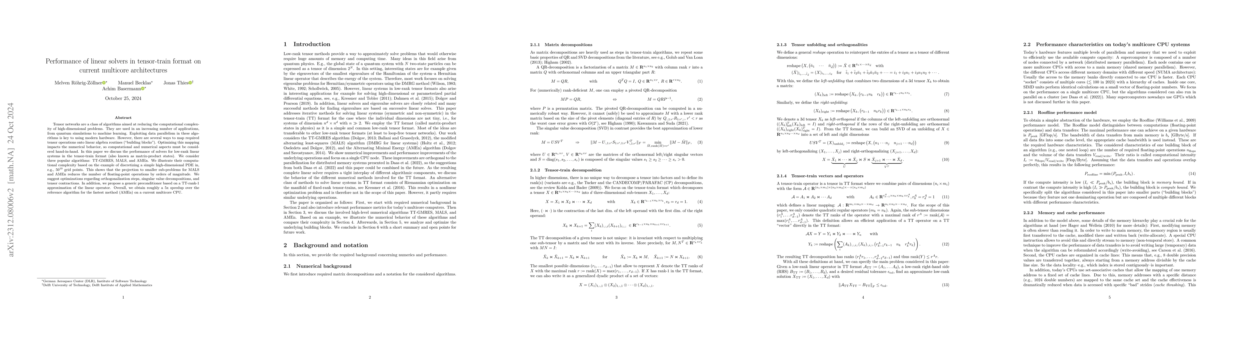 Thumbnail for Performance of linear solvers in tensor-train format on current
  multicore architectures