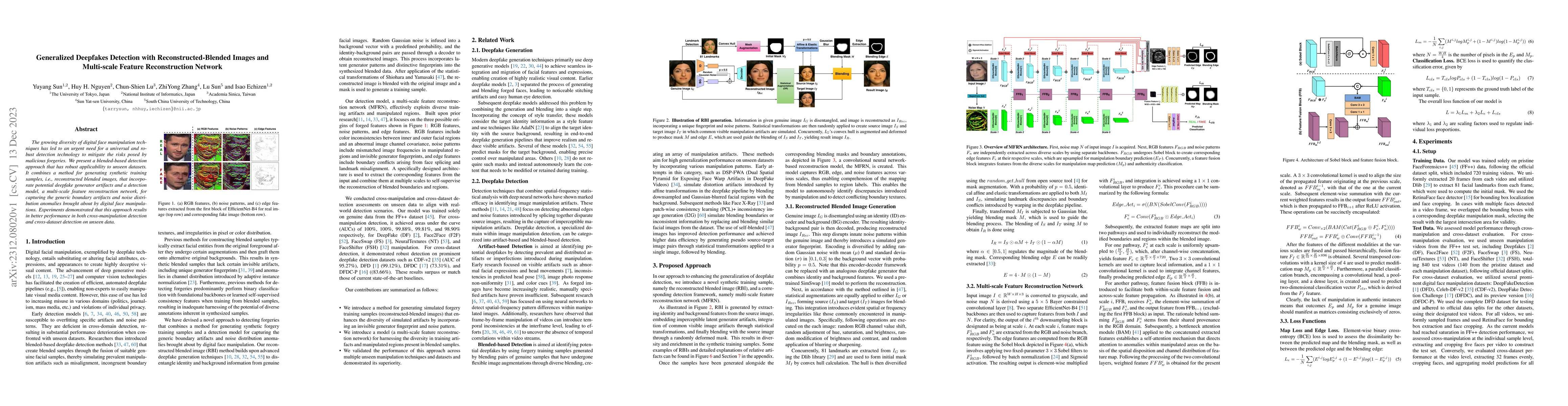 Thumbnail for Generalized Deepfakes Detection with Reconstructed-Blended Images and
  Multi-scale Feature Reconstruction Network