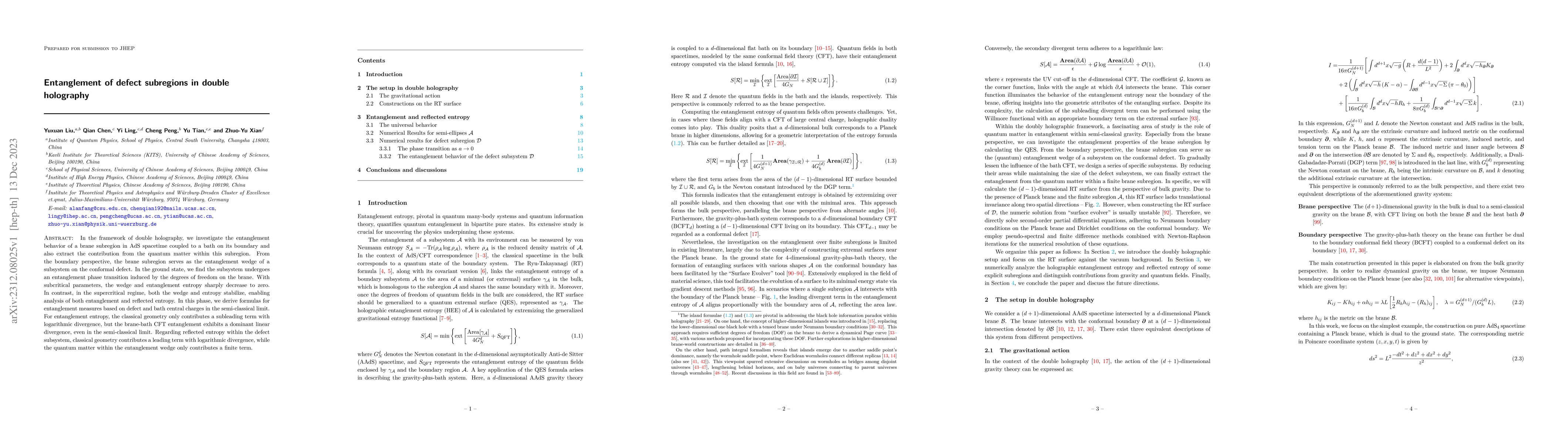 Thumbnail for Entanglement of defect subregions in double holography
