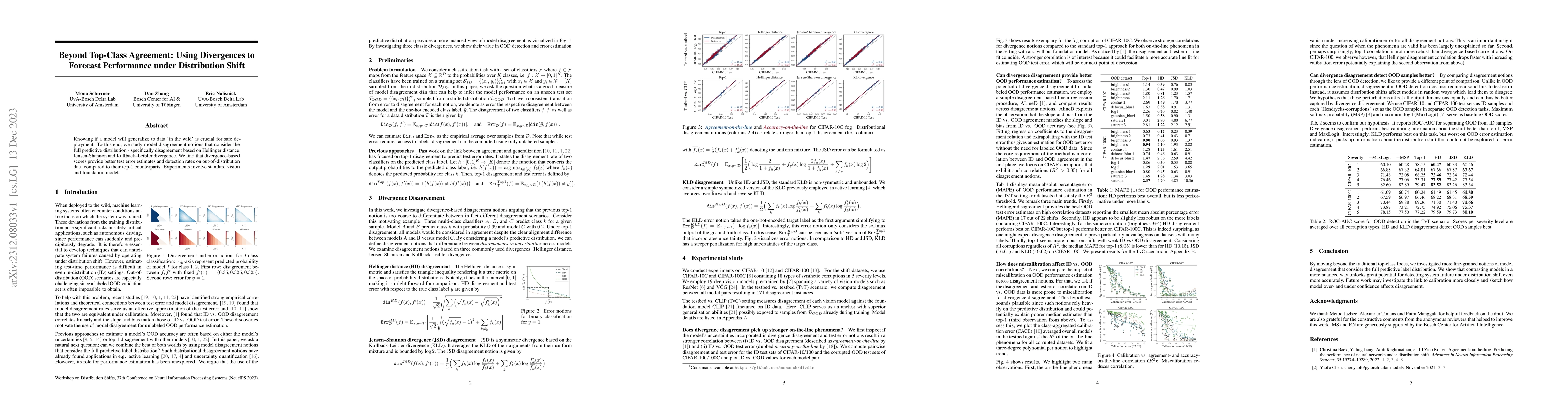Thumbnail for Beyond Top-Class Agreement: Using Divergences to Forecast Performance
  under Distribution Shift