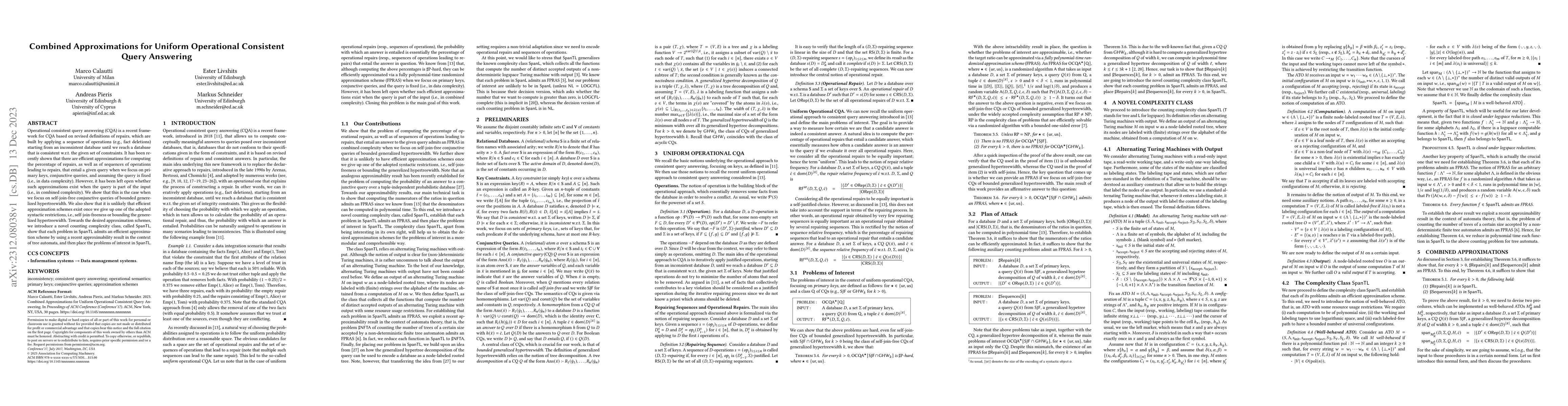 Thumbnail for Combined Approximations for Uniform Operational Consistent Query
  Answering