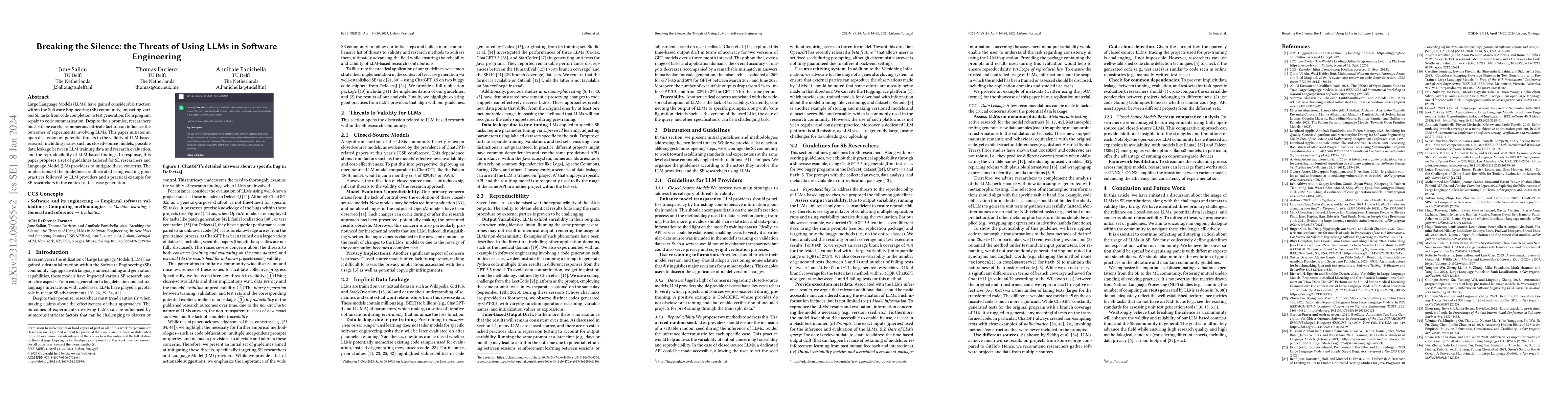 Thumbnail for Breaking the Silence: the Threats of Using LLMs in Software Engineering