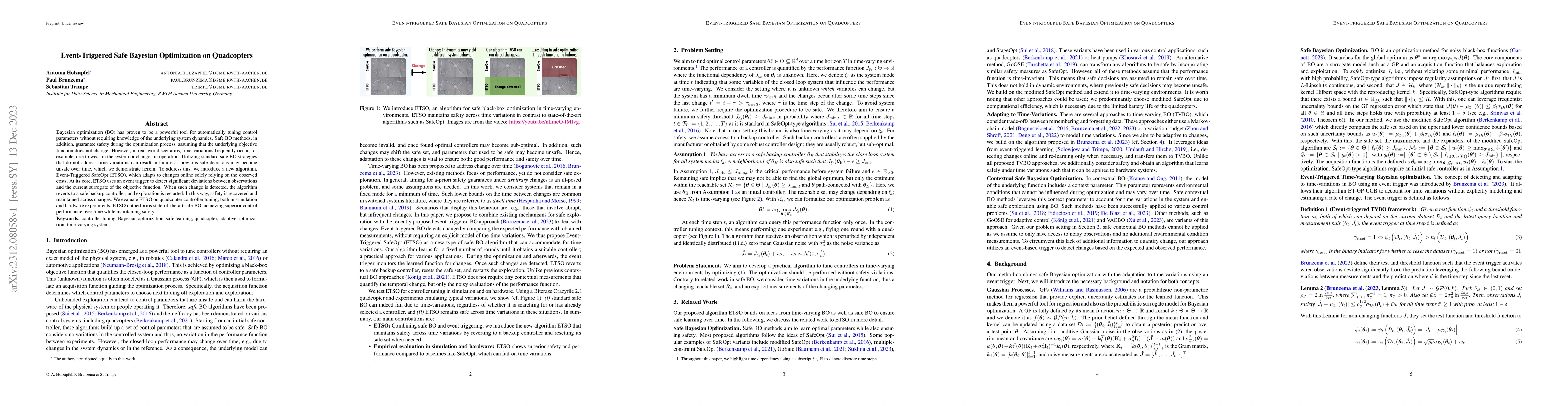 Thumbnail for Event-Triggered Safe Bayesian Optimization on Quadcopters