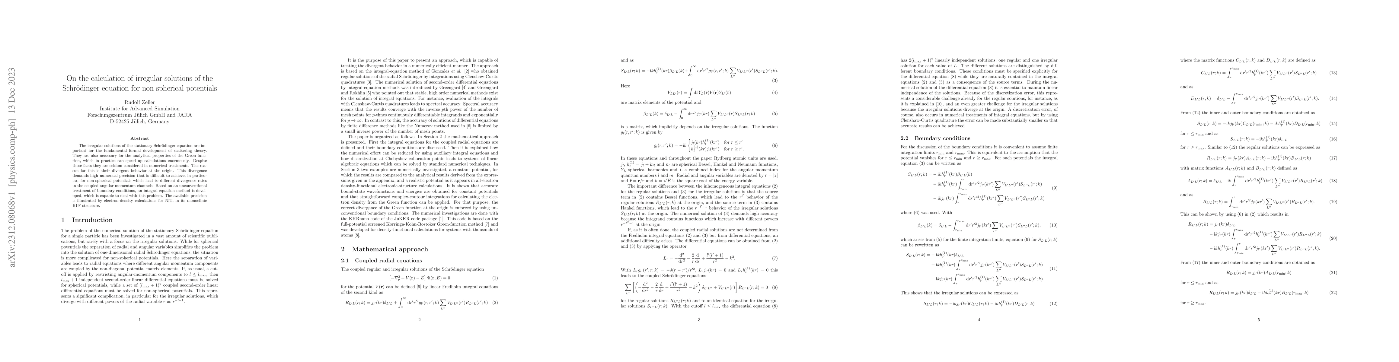 Thumbnail for On the calculation of irregular solutions of the Schr\"odinger equation
  for non-spherical potentials