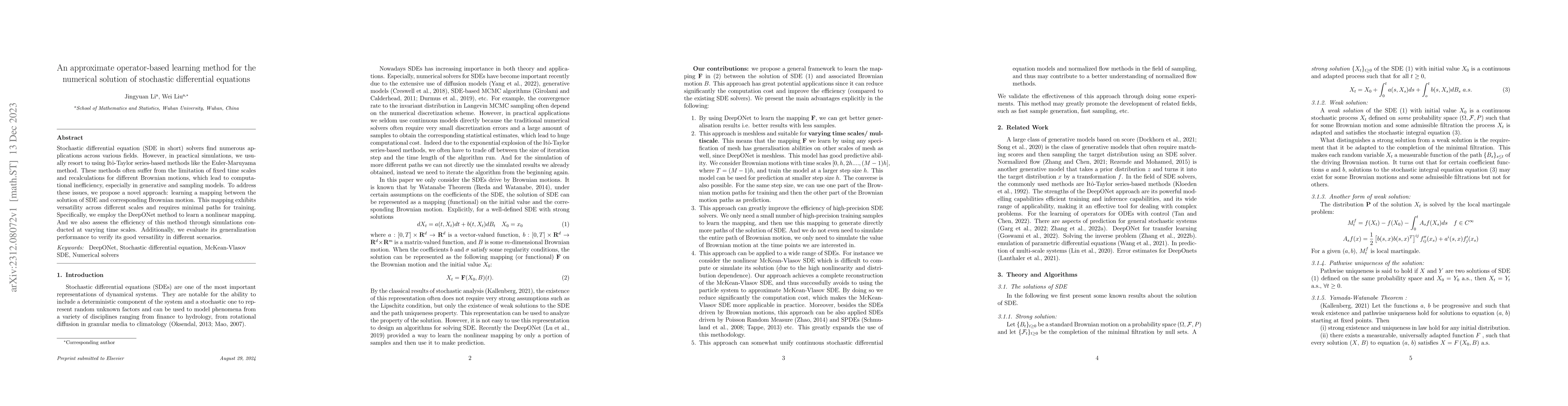 Thumbnail for An approximate operator-based learning method for the numerical
  solutions of stochastic differential equations