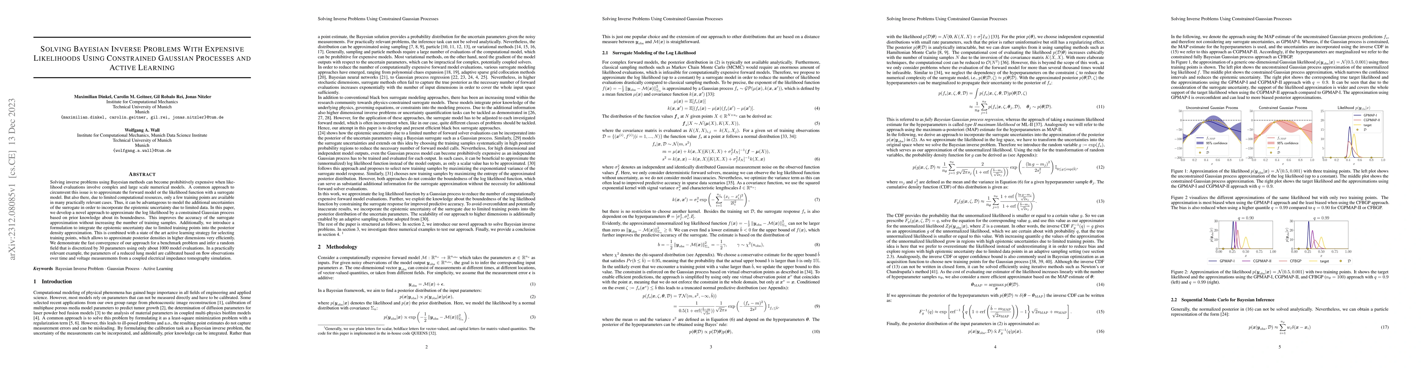 Thumbnail for Solving Bayesian Inverse Problems With Expensive Likelihoods Using
  Constrained Gaussian Processes and Active Learning