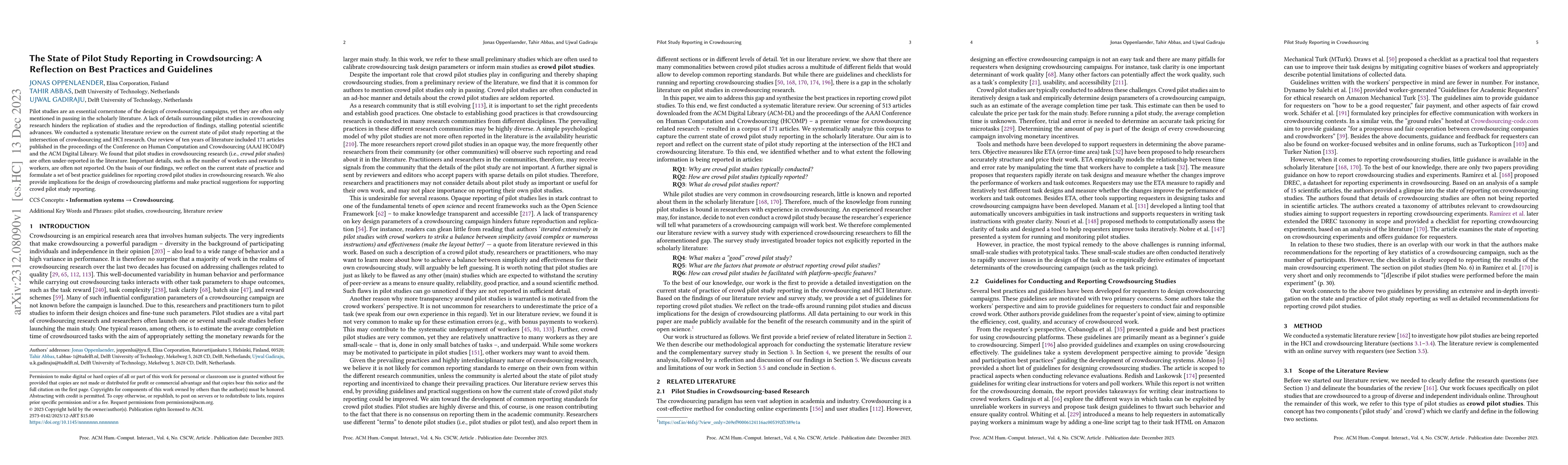Thumbnail for The State of Pilot Study Reporting in Crowdsourcing: A Reflection on
  Best Practices and Guidelines