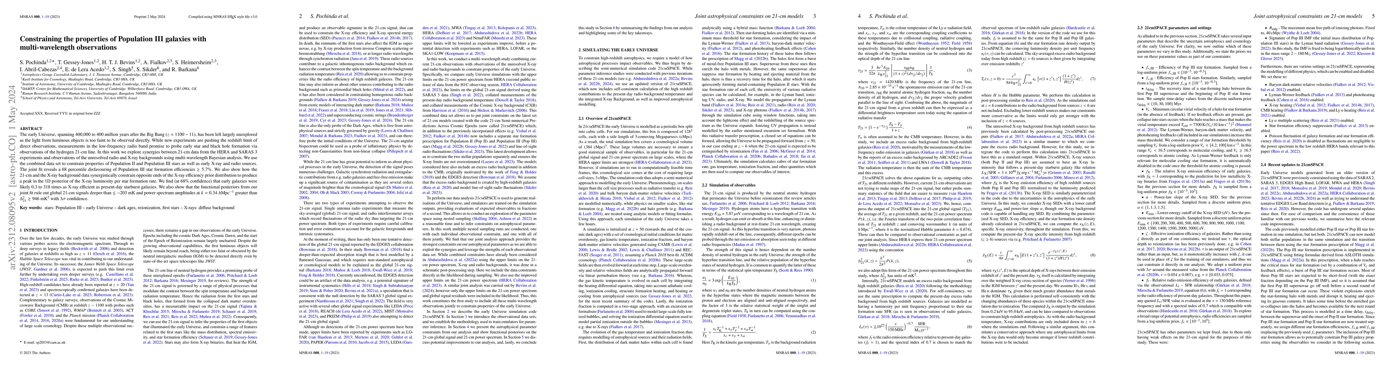 Thumbnail for Constraining the properties of Population III galaxies with
  multi-wavelength observations