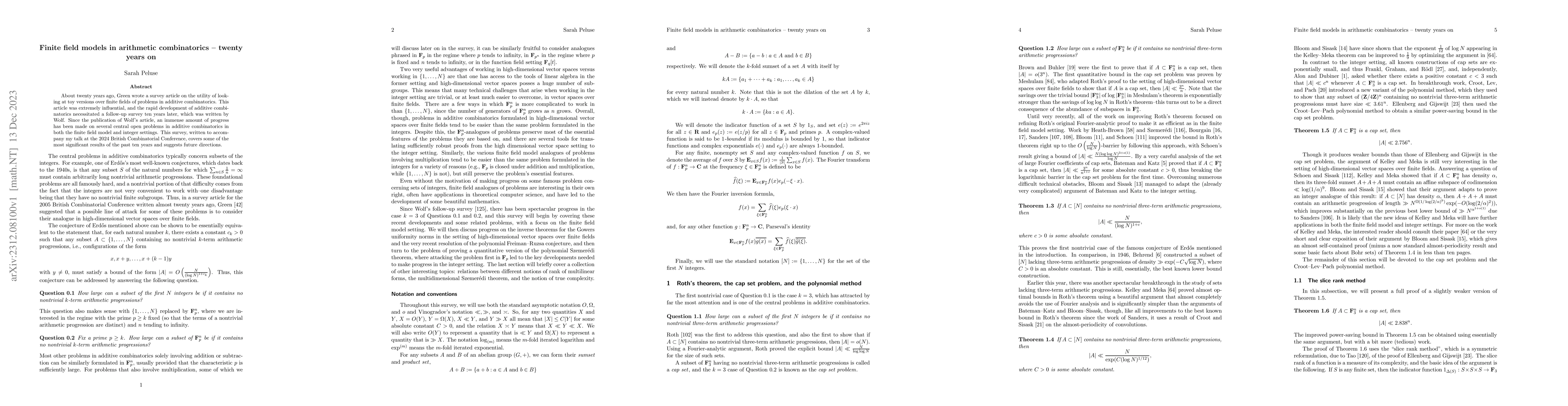 Thumbnail for Finite field models in arithmetic combinatorics -- twenty years on