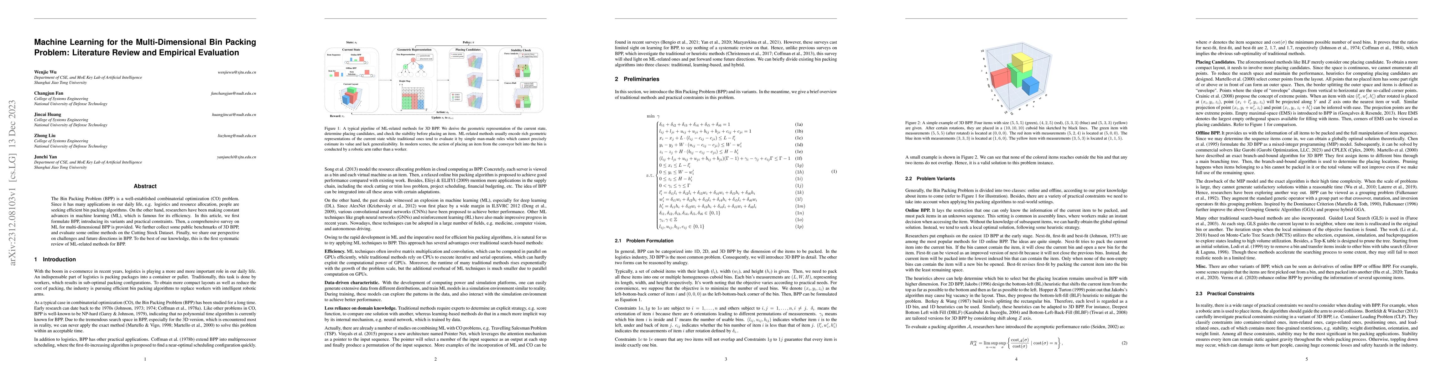 Thumbnail for Machine Learning for the Multi-Dimensional Bin Packing Problem:
  Literature Review and Empirical Evaluation