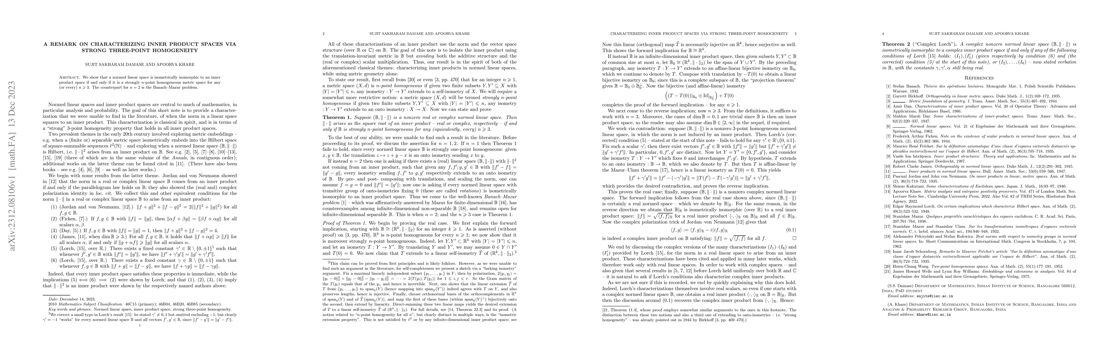 Thumbnail for A remark on characterizing inner product spaces via strong three-point
  homogeneity