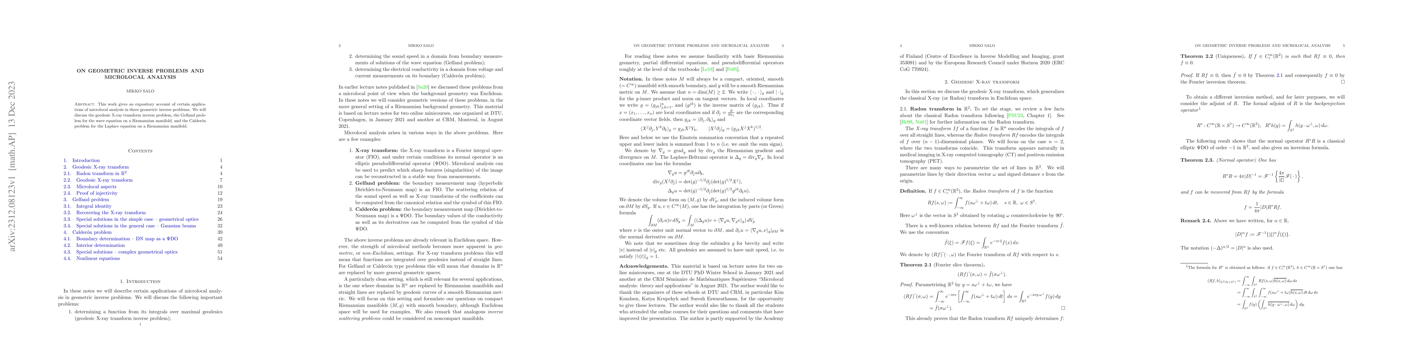 Thumbnail for On geometric inverse problems and microlocal analysis