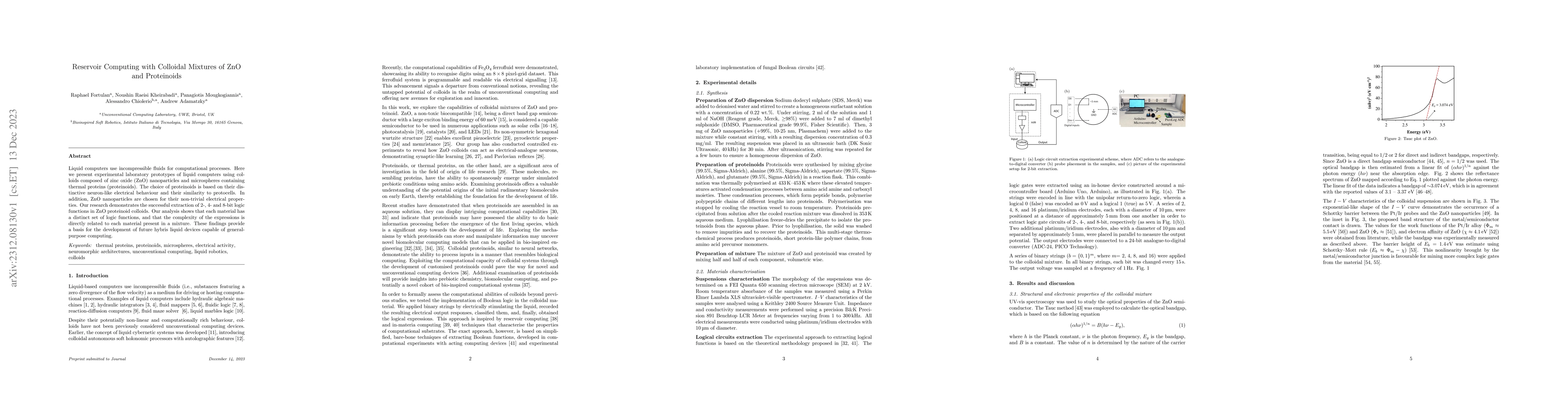 Thumbnail for Reservoir Computing with Colloidal Mixtures of ZnO and Proteinoids