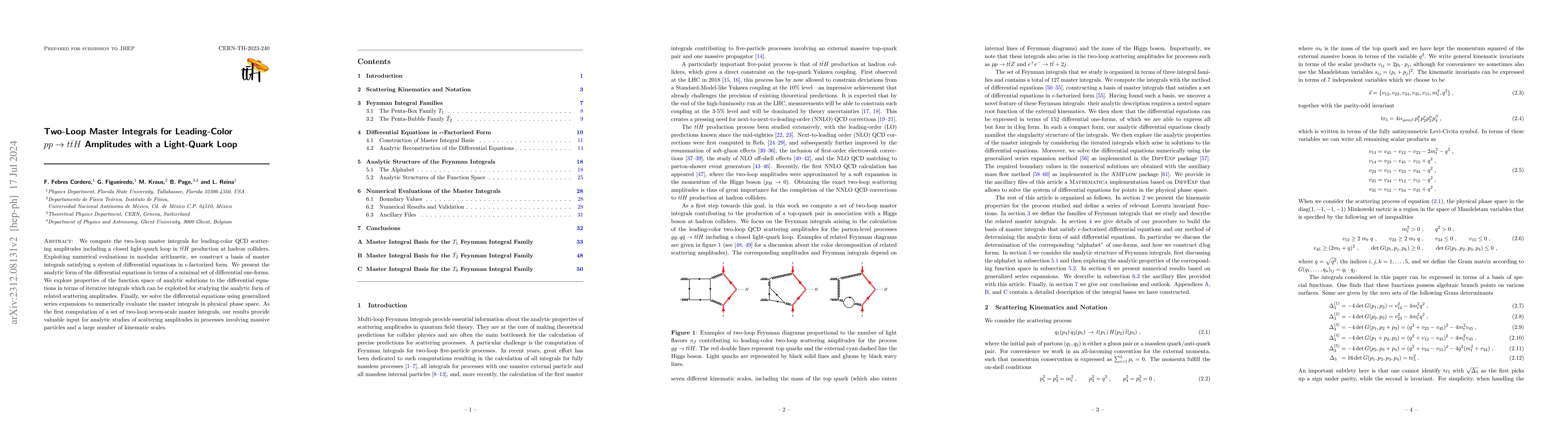Thumbnail for Two-Loop Master Integrals for Leading-Color $pp\to t\bar{t}H$ Amplitudes
  with a Light-Quark Loop