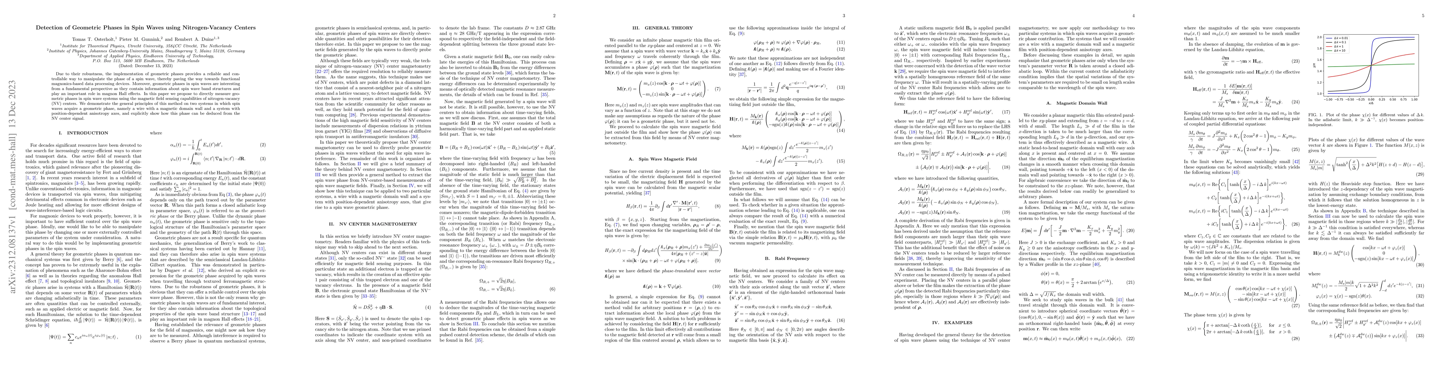 Thumbnail for Detection of Geometric Phases in Spin Waves using Nitrogen-Vacancy
  Centers