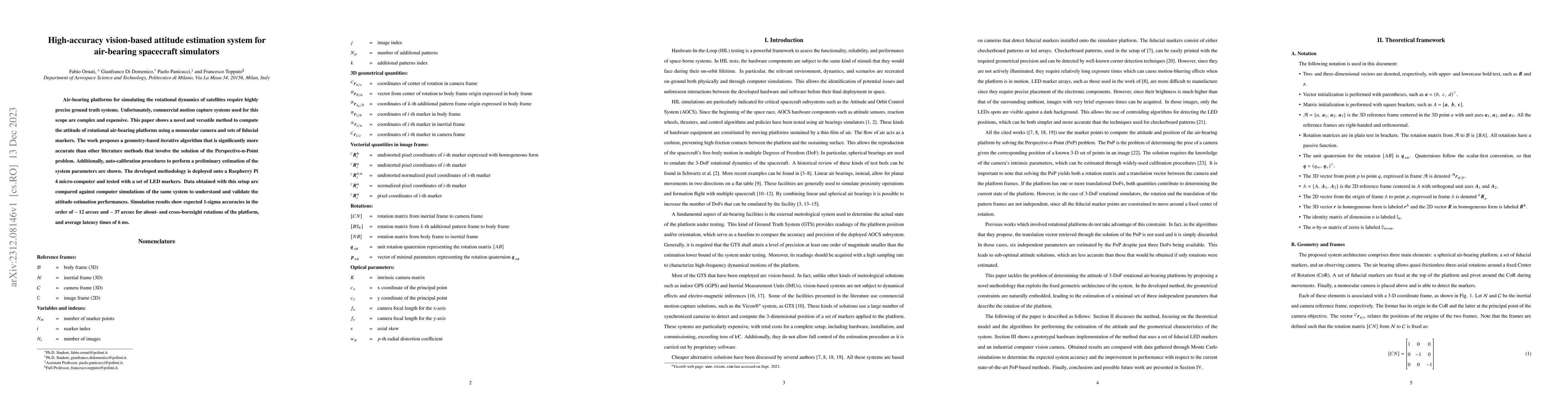Thumbnail for High-accuracy Vision-Based Attitude Estimation System for Air-Bearing
  Spacecraft Simulators