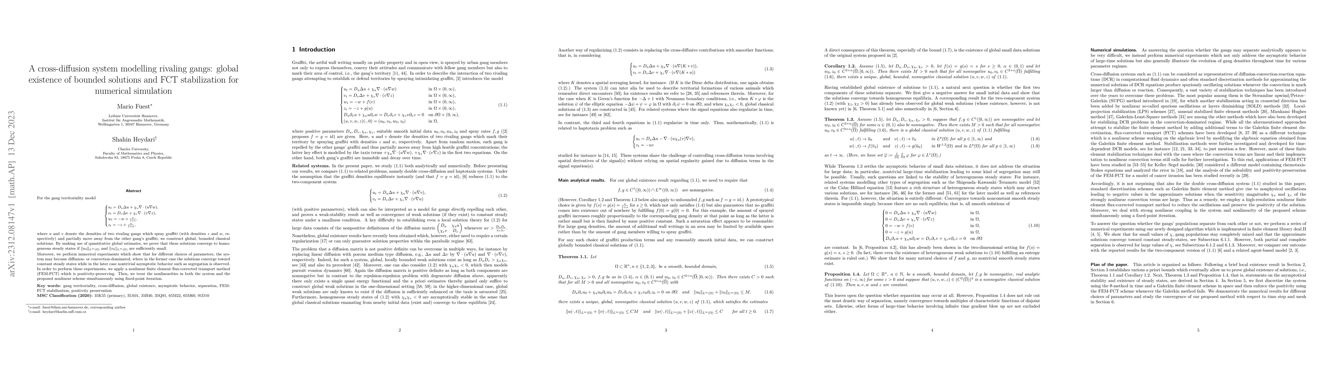 Thumbnail for A cross-diffusion system modelling rivaling gangs: global existence of
  bounded solutions and FCT stabilization for numerical simulation