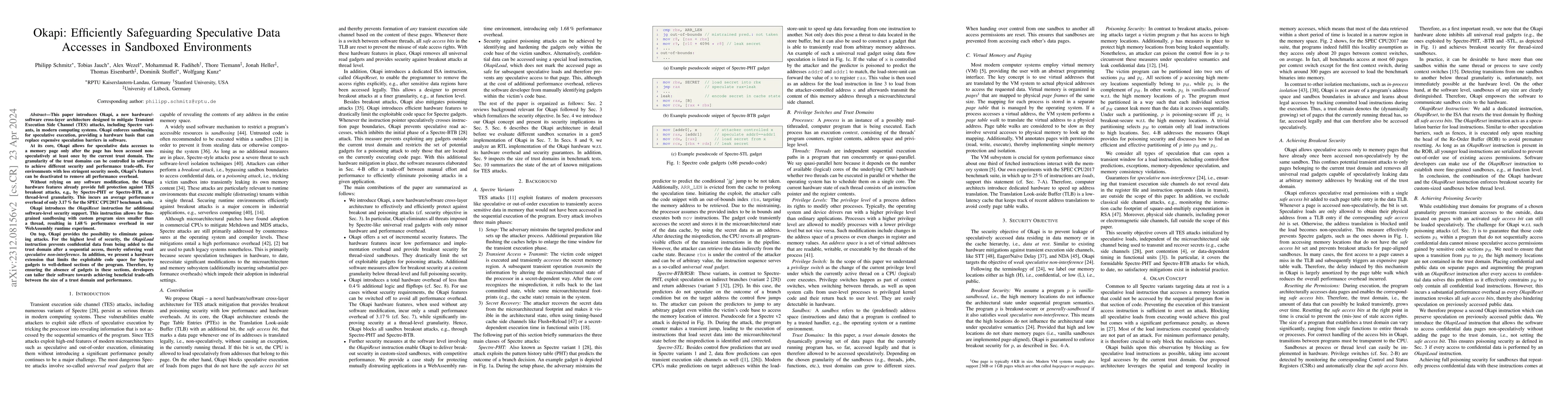 Thumbnail for Okapi: Efficiently Safeguarding Speculative Data Accesses in Sandboxed
  Environments