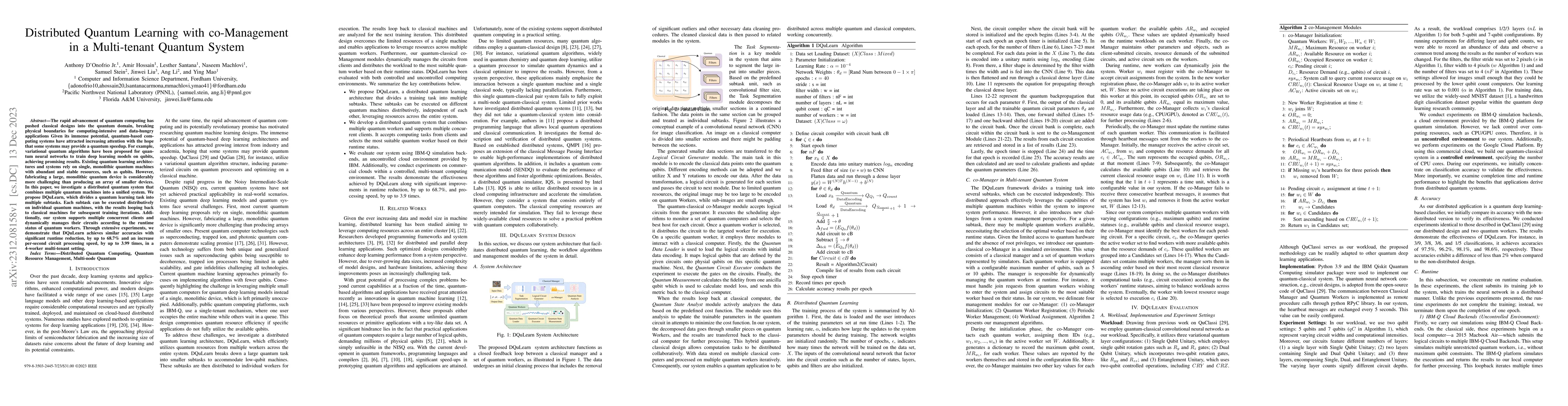 Thumbnail for Distributed Quantum Learning with co-Management in a Multi-tenant
  Quantum System
