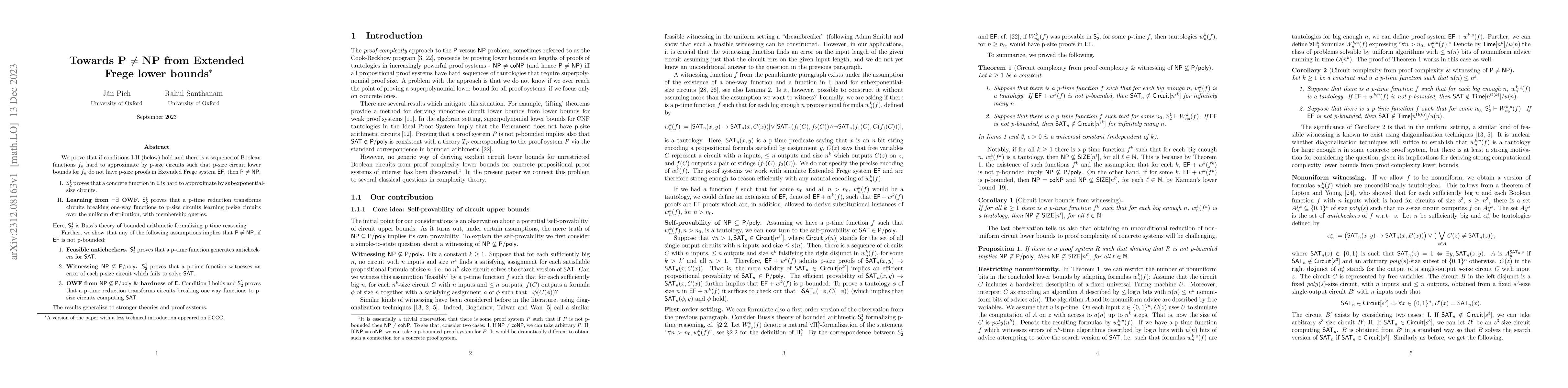 Thumbnail for Towards P$\ne$NP from Extended Frege lower bounds