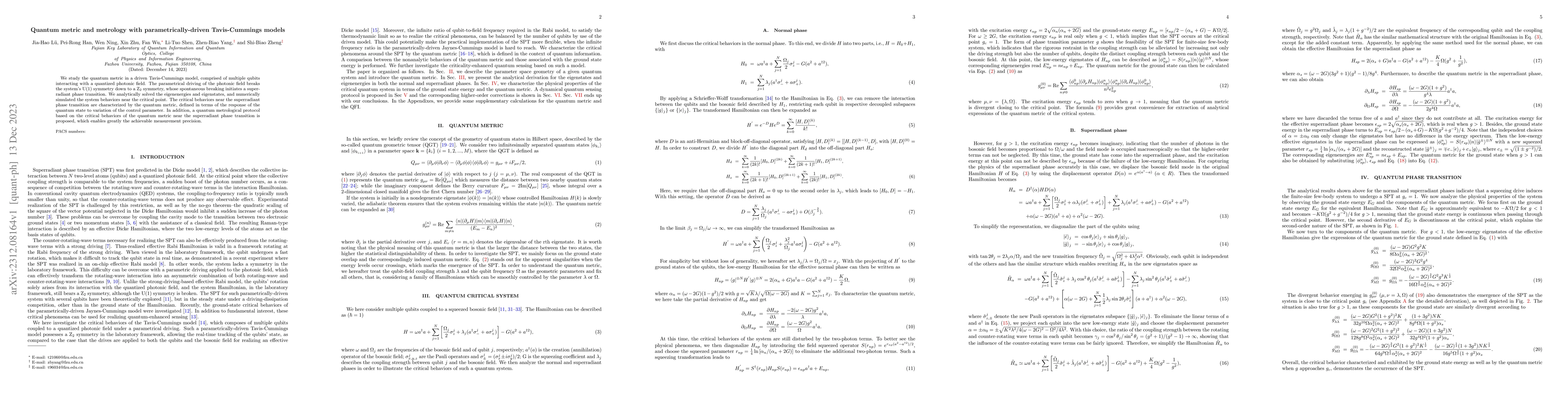 Thumbnail for Quantum metric and metrology with parametrically-driven Tavis-Cummings
  models