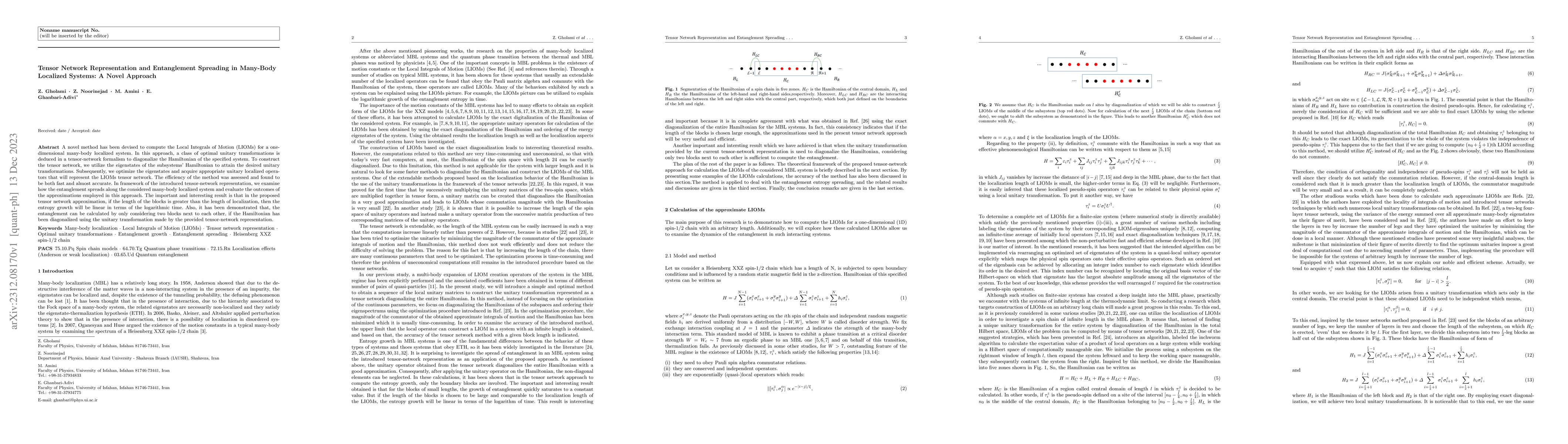 Thumbnail for Tensor Network Representation and Entanglement Spreading in Many-Body
  Localized Systems: A Novel Approach