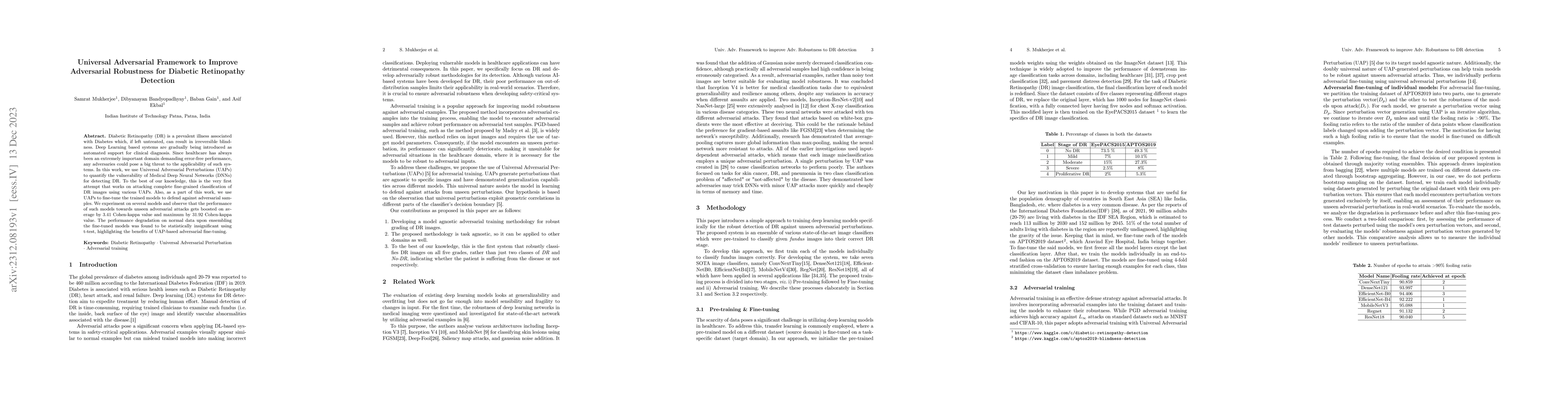 Thumbnail for Universal Adversarial Framework to Improve Adversarial Robustness for
  Diabetic Retinopathy Detection