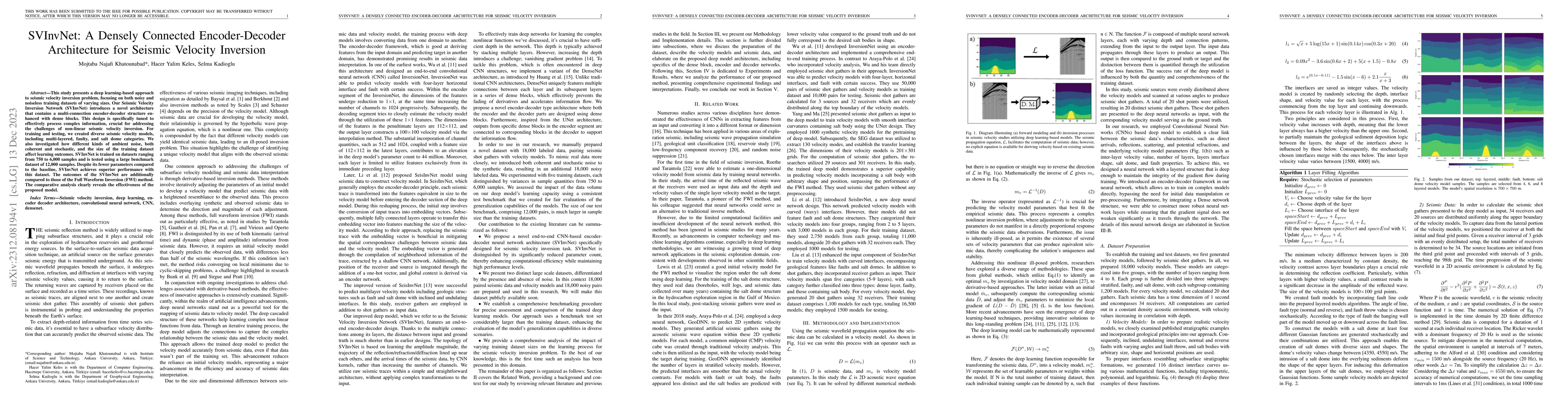 Thumbnail for SVInvNet: A Densely Connected Encoder-Decoder Architecture for Seismic
  Velocity Inversion