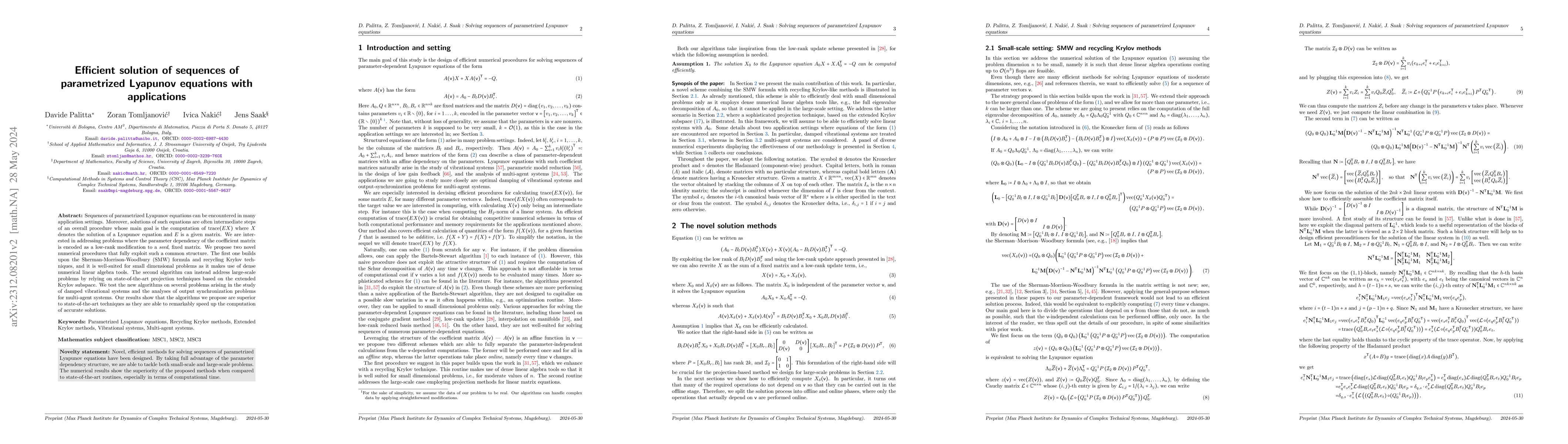 Thumbnail for Efficient solution of sequences of parametrized Lyapunov equations with
  applications