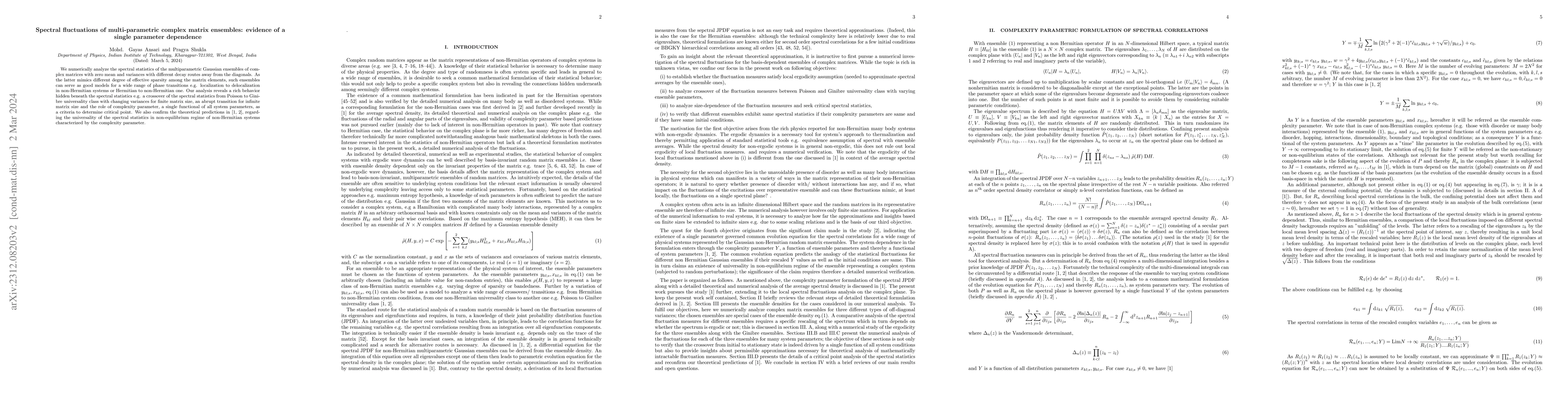 Thumbnail for Spectral fluctuations of multiparametric complex matrix ensembles:
  evidence of a single parameter dependence