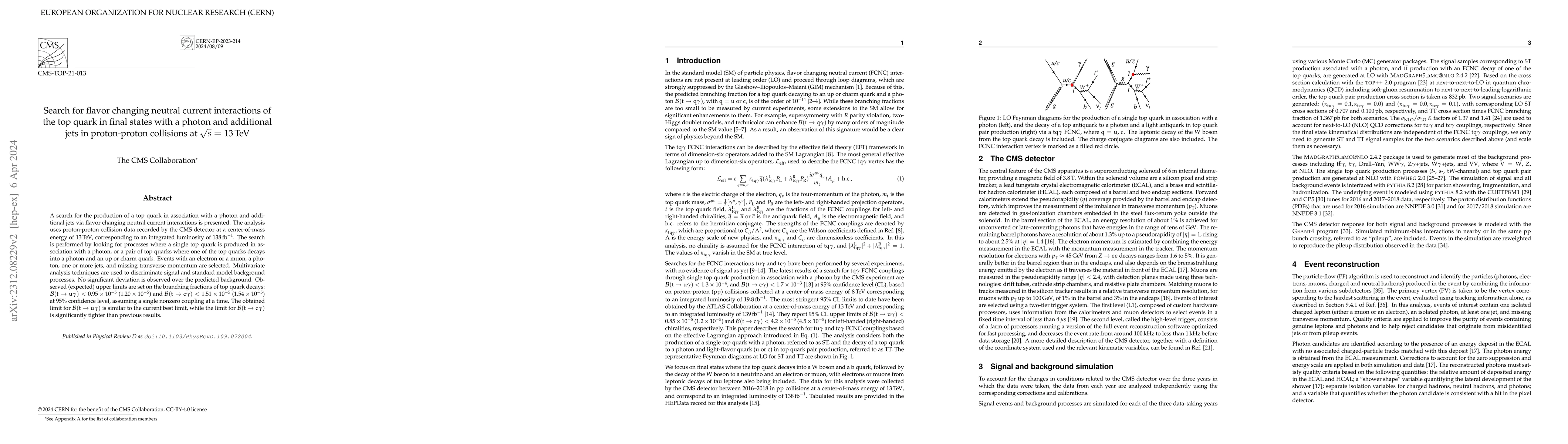 Thumbnail for Search for flavor changing neutral current interactions of the top quark
  in final states with a photon and additional jets in proton-proton collisions
  at $\sqrt{s}$ = 13 TeV