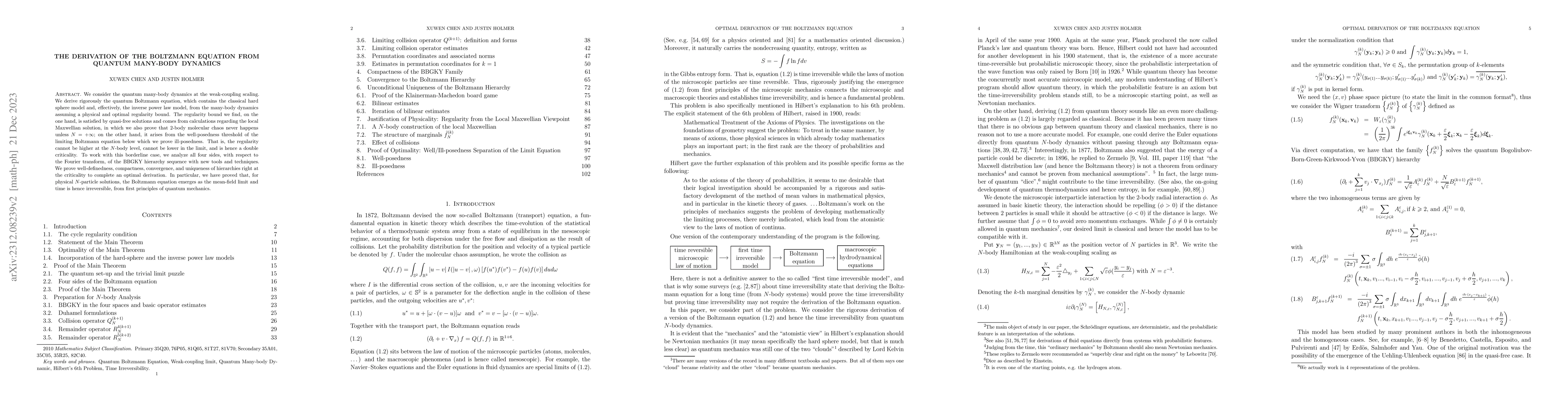 Thumbnail for The Derivation of the Boltzmann Equation from Quantum Many-body Dynamics