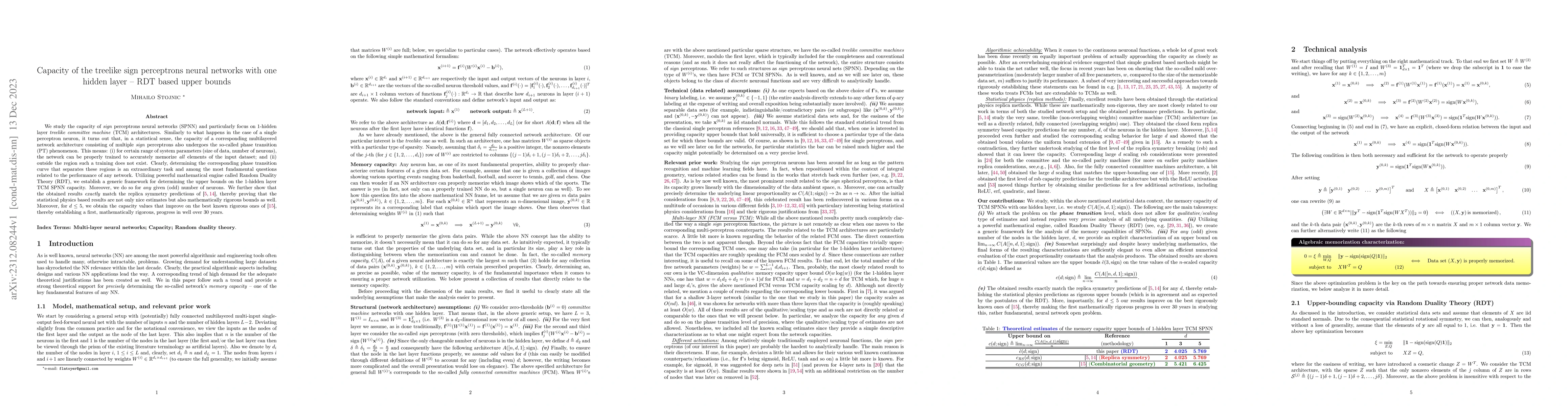 Thumbnail for Capacity of the treelike sign perceptrons neural networks with one
  hidden layer -- RDT based upper bounds