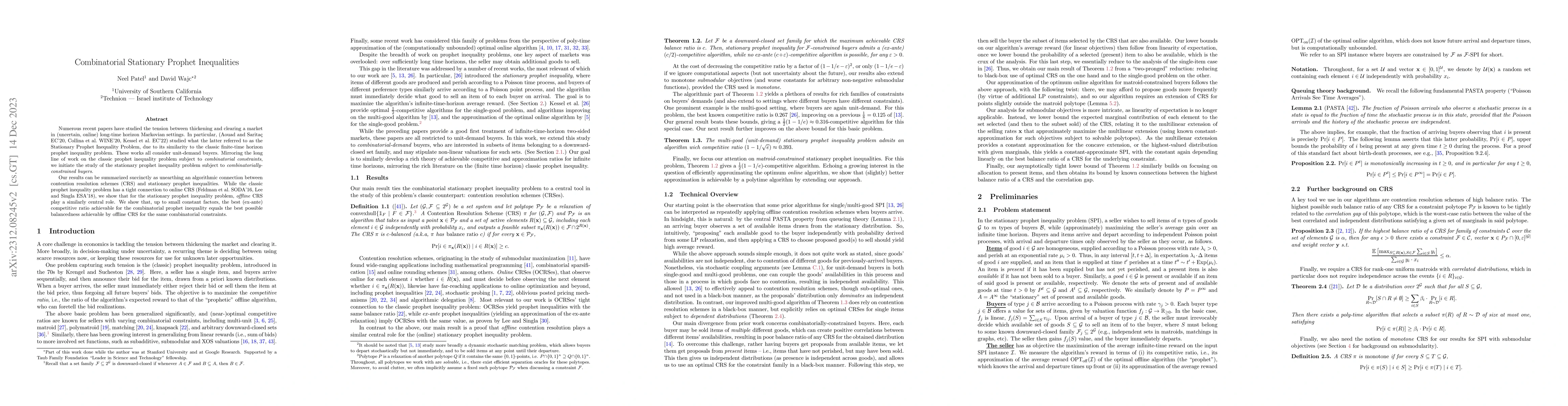 Thumbnail for Combinatorial Stationary Prophet Inequalities
