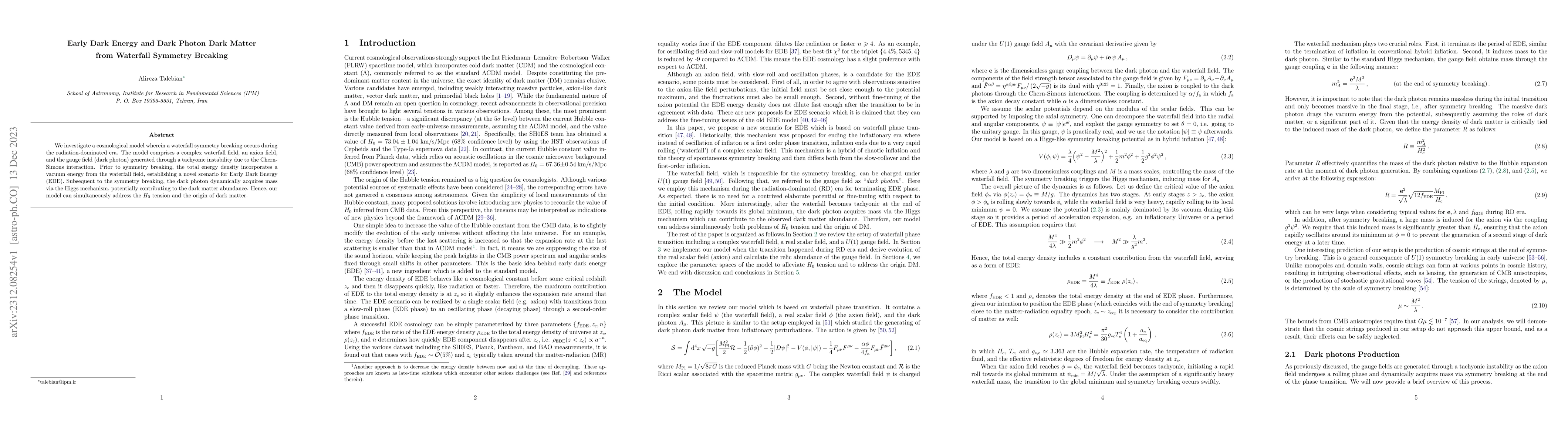 Thumbnail for Early Dark Energy and Dark Photon Dark Matter from Waterfall Symmetry
  Breaking