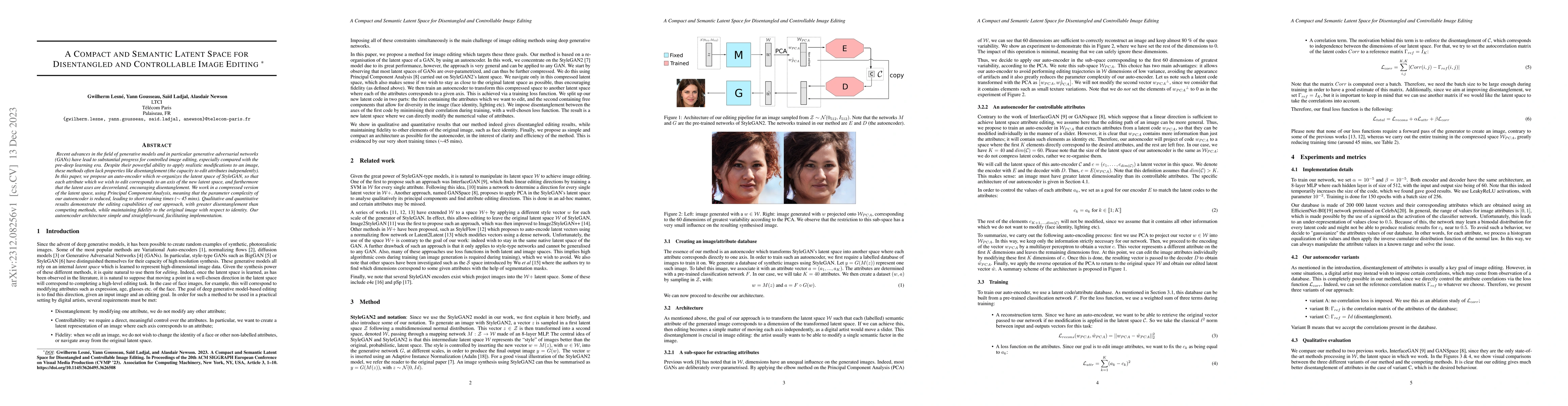 Thumbnail for A Compact and Semantic Latent Space for Disentangled and Controllable
  Image Editing