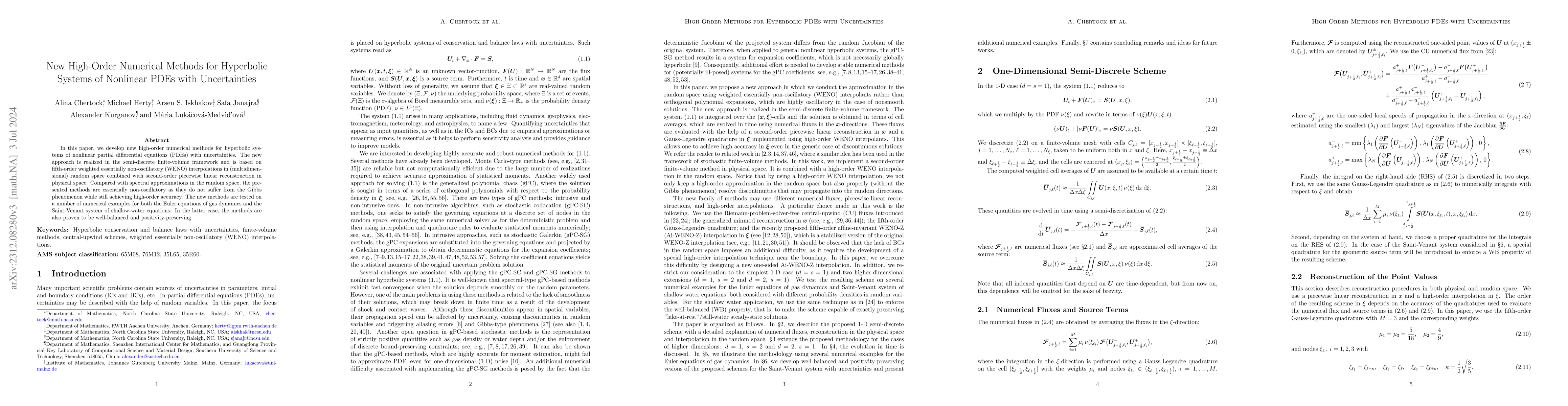 Thumbnail for New High-Order Numerical Methods for Hyperbolic Systems of Nonlinear
  PDEs with Uncertainties