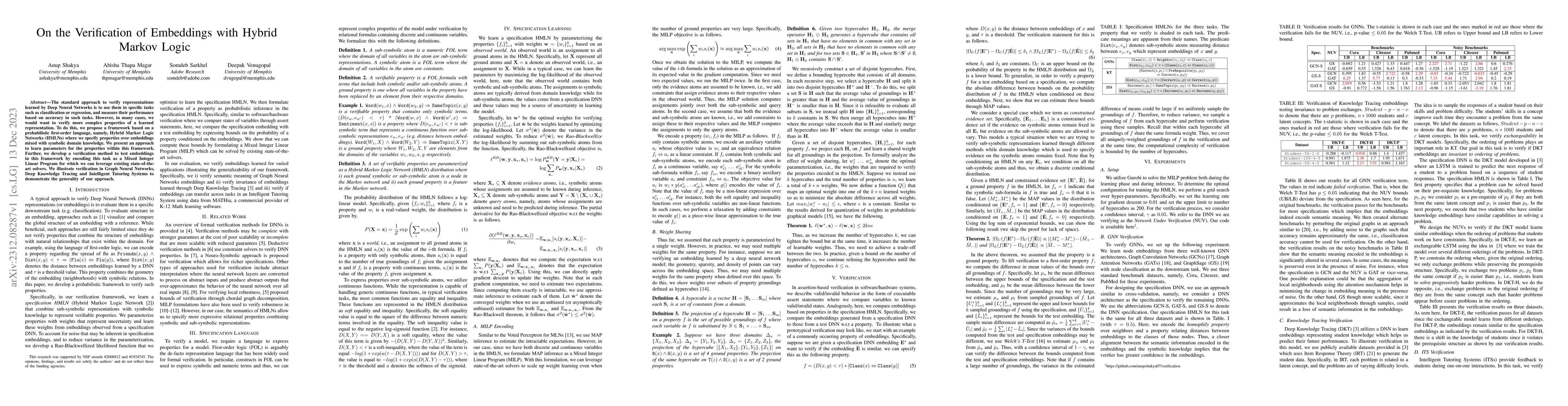 Thumbnail for On the verification of Embeddings using Hybrid Markov Logic