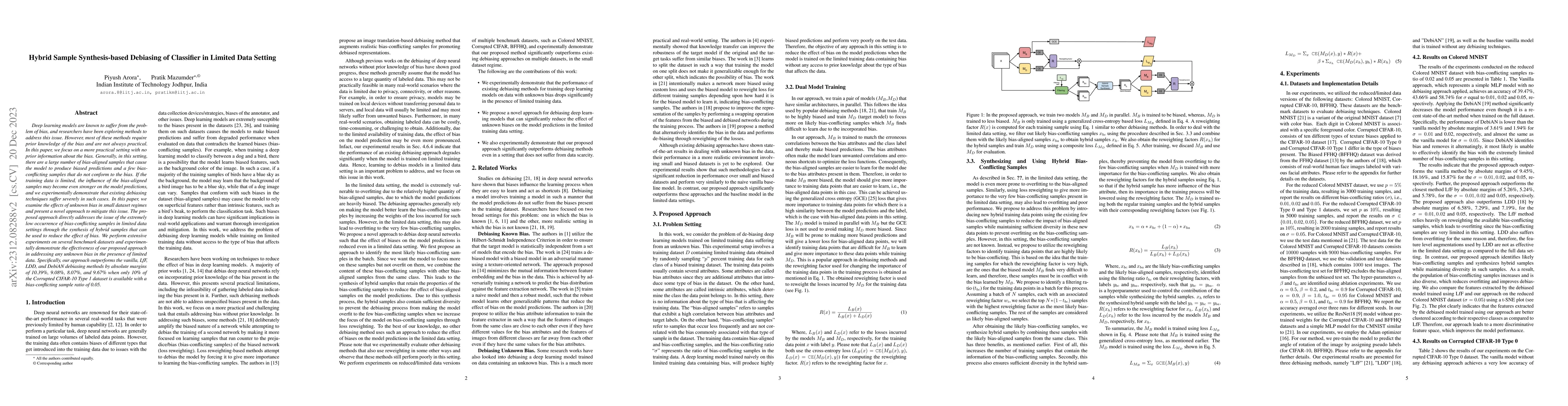 Thumbnail for Hybrid Sample Synthesis-based Debiasing of Classifier in Limited Data
  Setting