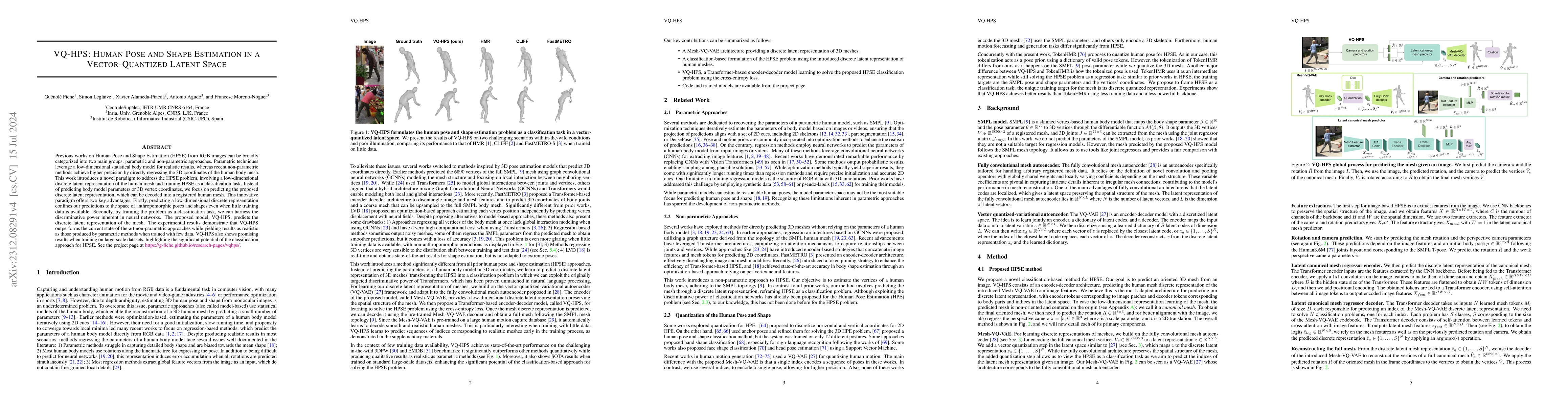 Thumbnail for VQ-HPS: Human Pose and Shape Estimation in a Vector-Quantized Latent
  Space