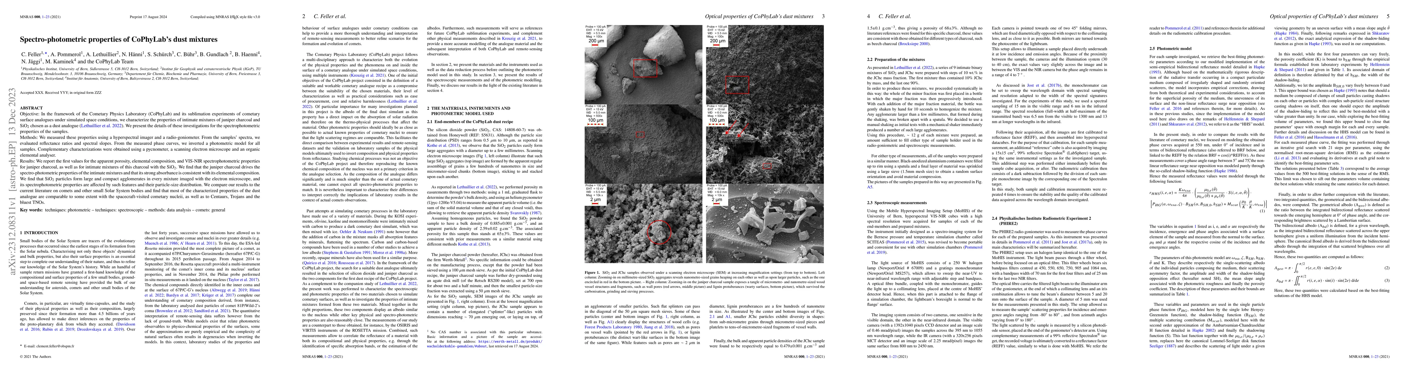 Thumbnail for Spectro-photometric properties of CoPhyLab's dust mixtures