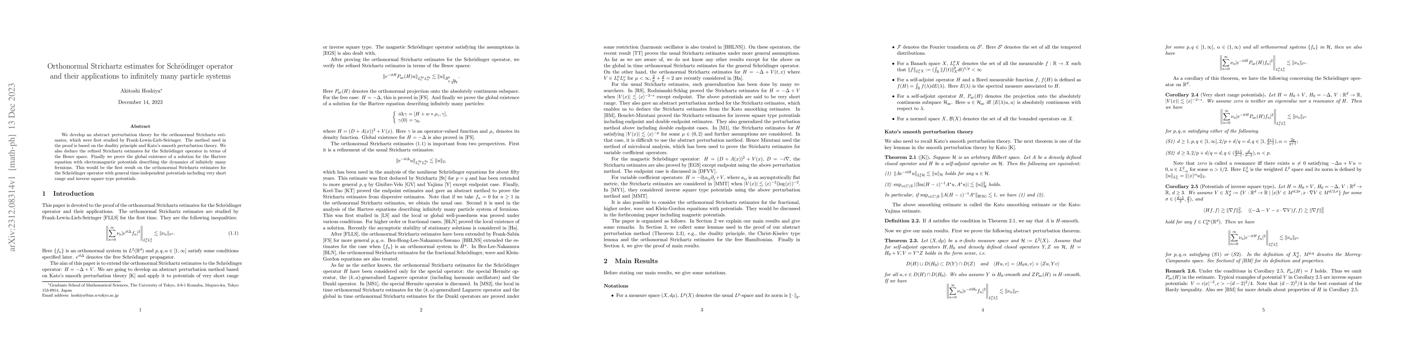 Thumbnail for Orthonormal Strichartz estimates for Schr\"odinger operator and their
  applications to infinitely many particle systems
