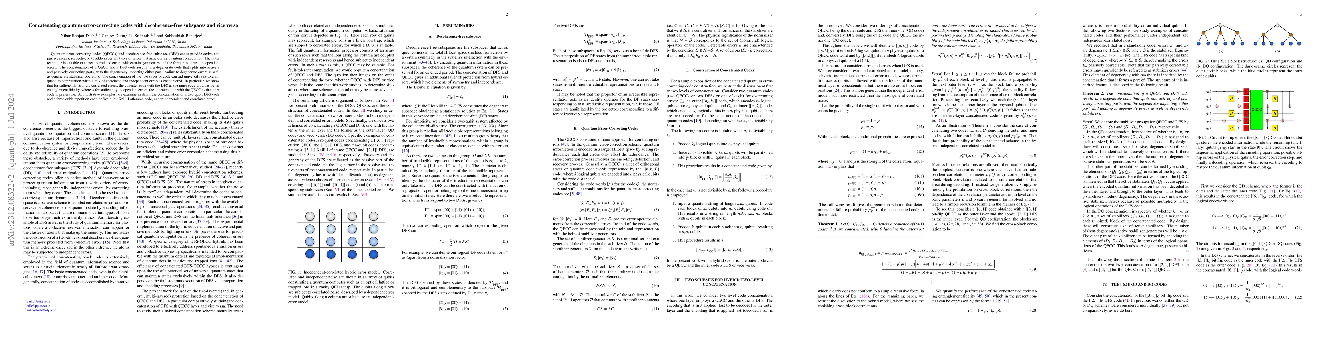 Thumbnail for Concatenating quantum error-correcting codes with decoherence-free
  subspaces and vice versa