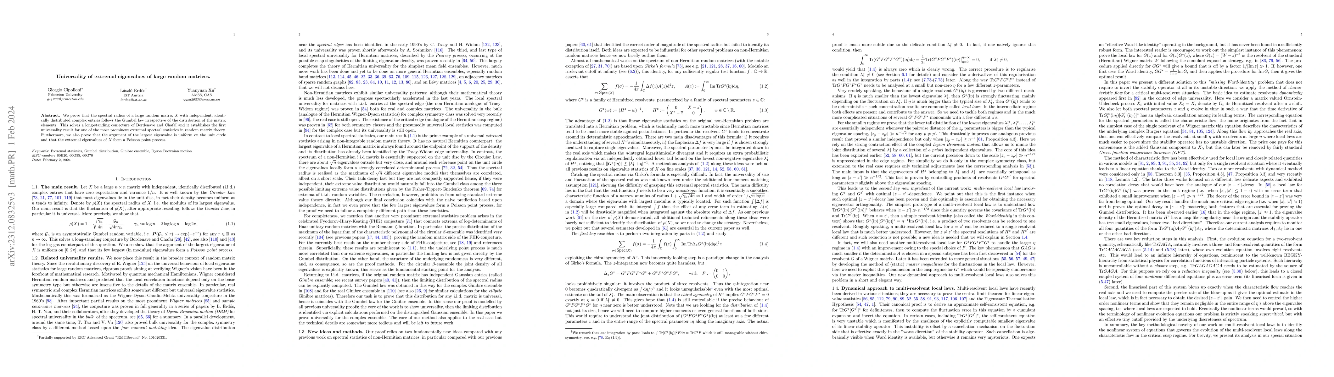 Thumbnail for Universality of extremal eigenvalues of large random matrices
