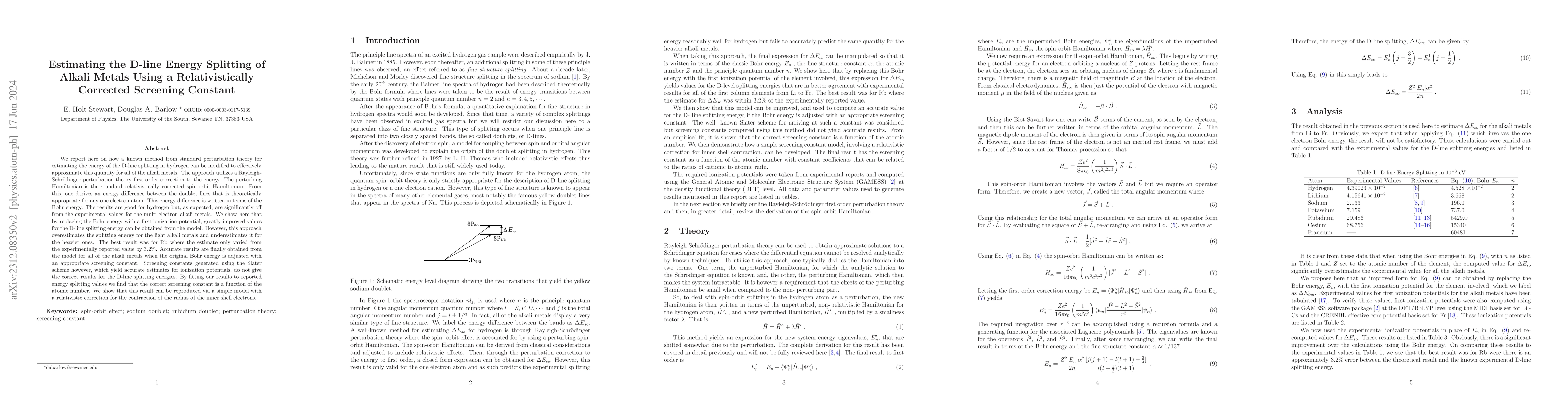 Thumbnail for Estimating the D-line Energy Splitting of Alkali Metals Using a Modified
  Perturbation Method