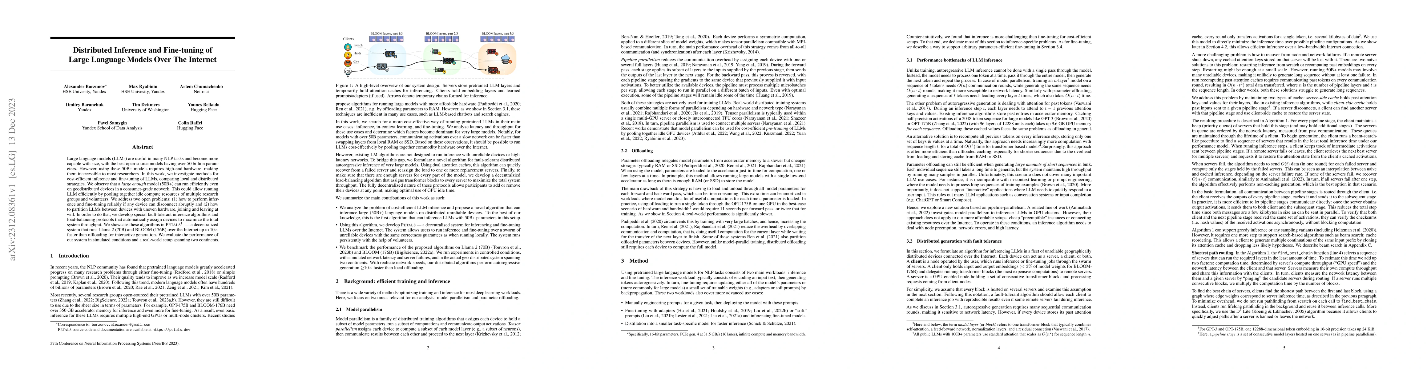 Thumbnail for Distributed Inference and Fine-tuning of Large Language Models Over The
  Internet
