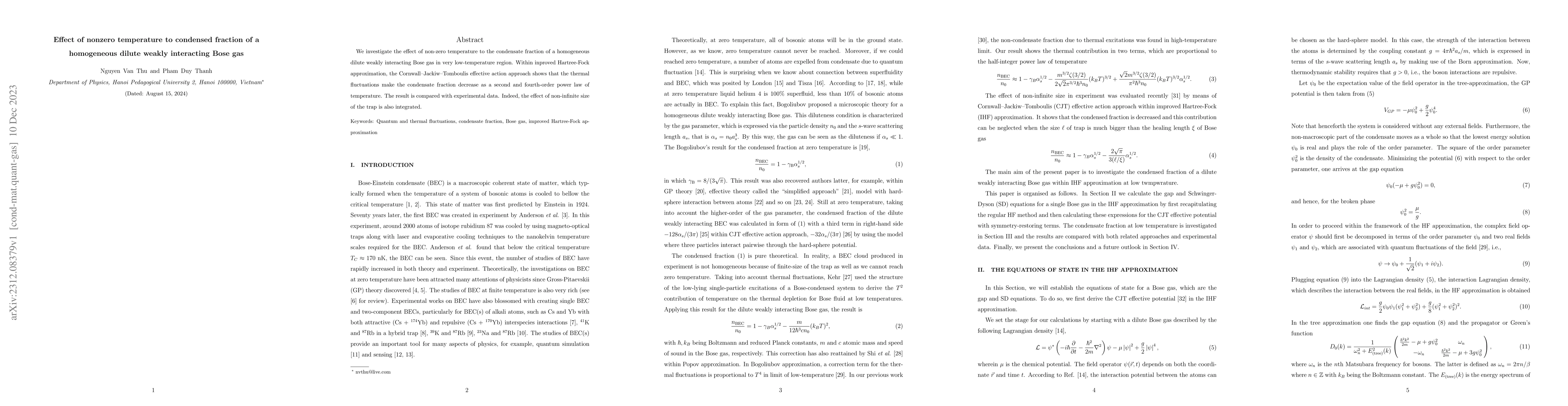 Thumbnail for Effect of nonzero temperature to condensed fraction of a homogeneous
  dilute weakly interacting Bose gas