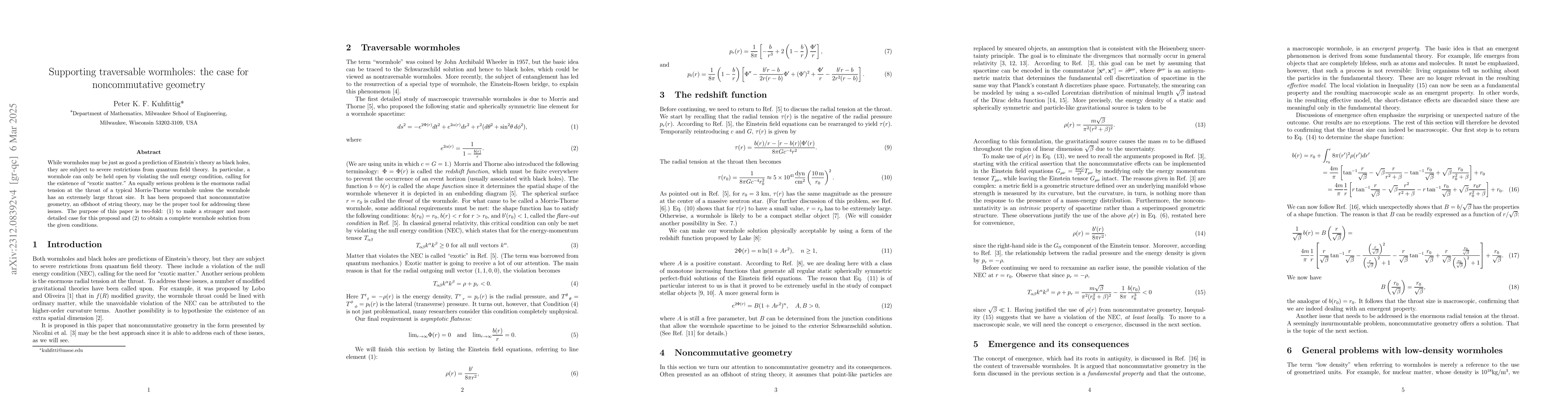 Thumbnail for Supporting traversable wormholes: the case for noncommutative geometry